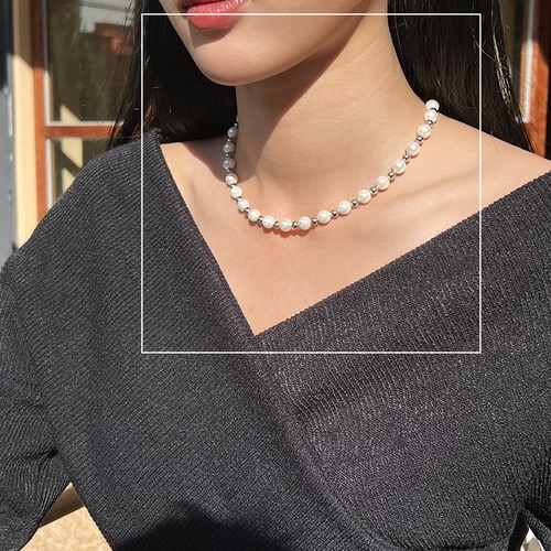 [Women] Pearl ball short necklace