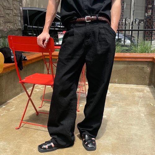 [Unisex] Premium black linen two tuck pants(set up가능)
