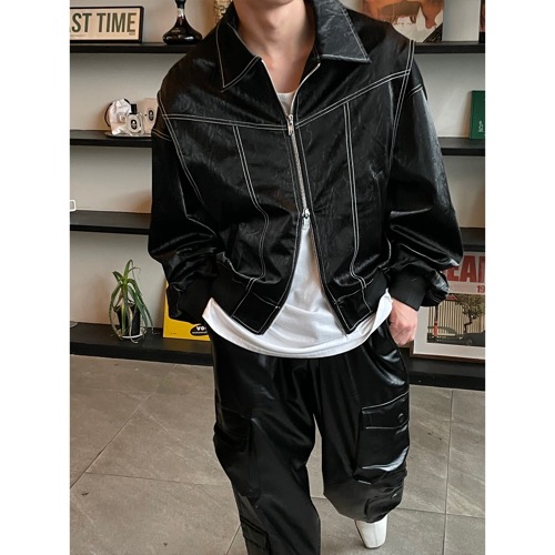 [프리오더8/5-8/15 -10%sale] Stitch 2way leather jacket(2color)